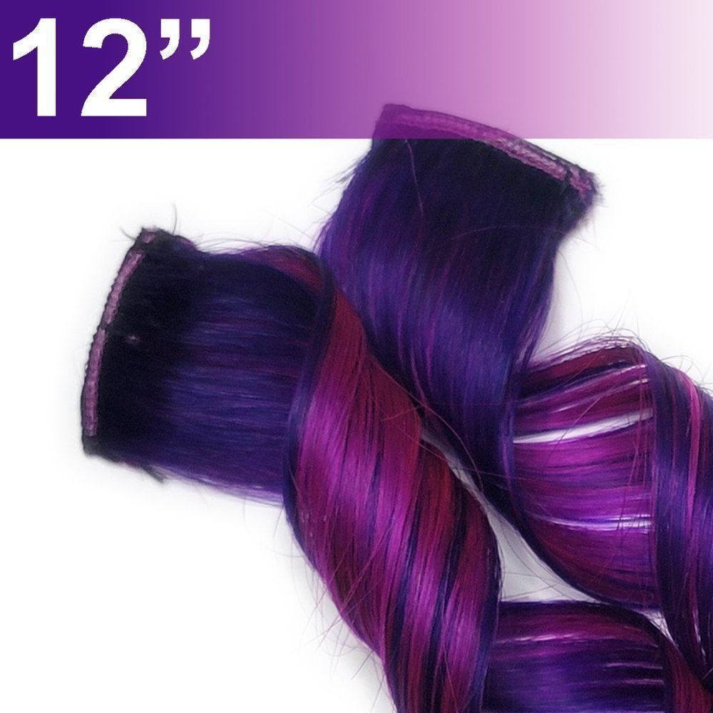 Purple Violet Pink Fuchsia Clip in 100% Human Hair